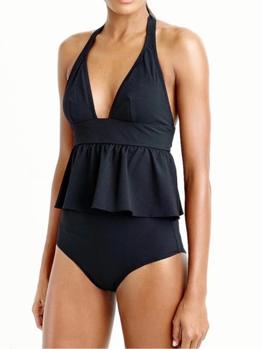 J. Crew Black Halter Peplum Tankini Swim Top Women’s Size Medium